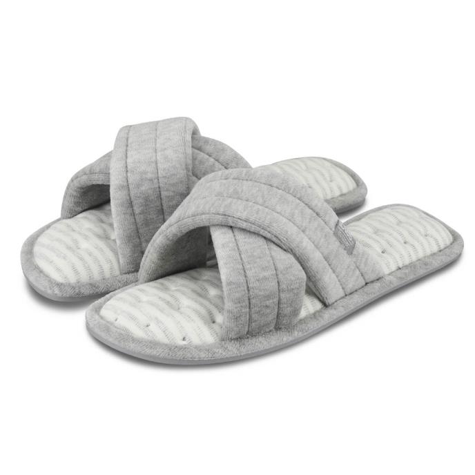 Isotoner® Ladies Marl Cross Strap Slipper Grey Extra Image 1